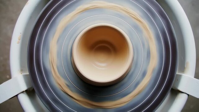 Artistic process of shaping a clay pot on a spinning pottery wheel, showcasing the craftsmanship