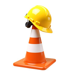 yellow hard hat, orange traffic cones, construction zone, safety equipment, isolated on white background