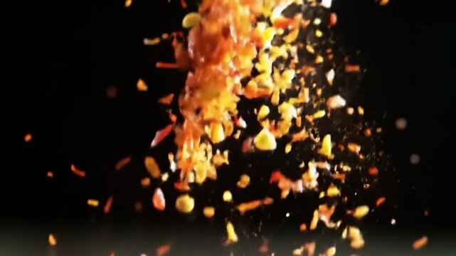 Spices Exploding with Dark Background.