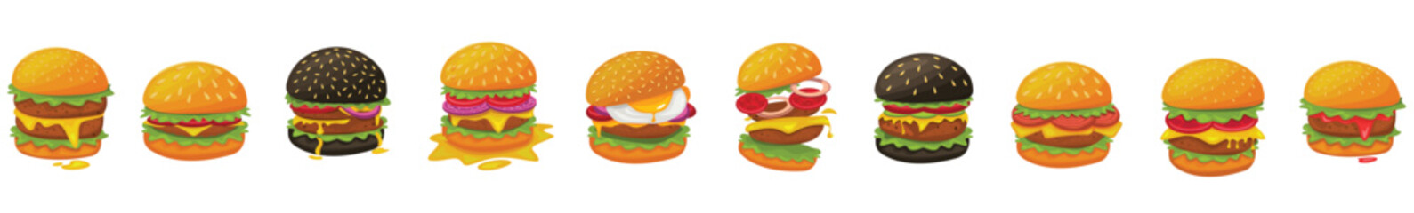 Burger vector set. Set of fast food illustration. Hamburger vector illustration. Fast Food Icons Set. Burger illustration. cheese burger illustration
