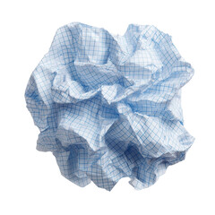 Crumpled Blue Grid Paper Sheet Isolated on Transparent Background