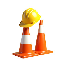 yellow hard hat, orange traffic cones, construction zone, safety equipment, isolated on white background