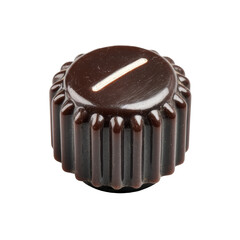 Dark brown ridged control knob with white indicator line on transparent background
