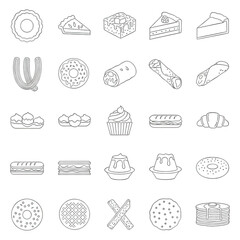 Outlined pastry icons, arranged neatly on black