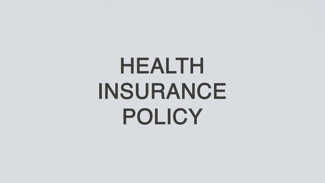 Health insurance policy concept word hand holding stethoscope illustrative illustration text on white background for coverage, patient care, and medical awareness