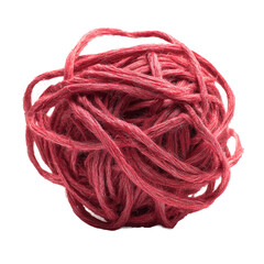 Tangled Red Yarn Ball with Transparent Background Isolated on White