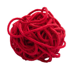 Tangled Red Yarn Ball with Transparent Background Isolated on White