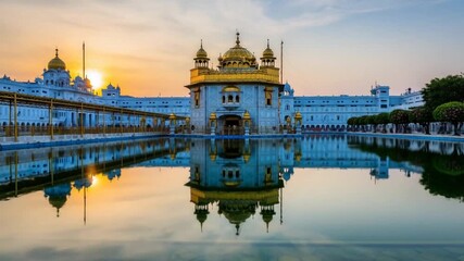 Golden Temple Amritsar India: Serene Reflection at Sunrise.