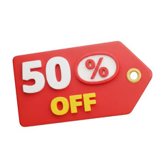 Fifty percent off sale tag isolated on transparent background