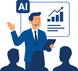 Man giving a keynote with AI-powered slides Illustration