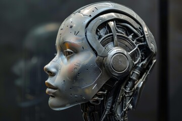 Fototapeta premium Profile view of a futuristic android head showcasing advanced technology and artificial intelligence