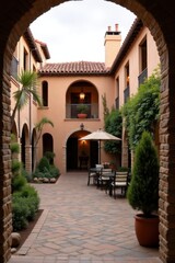 Obraz premium Elegant Courtyard Oasis With Spanish Influence and Lush Greenery