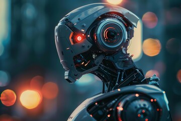 Fototapeta premium Advanced android contemplating urban landscape