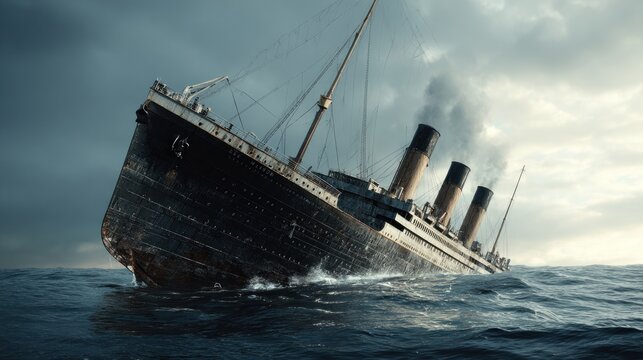 Titanic sinking in stormy sea