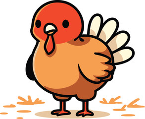 Adorable Cartoon Turkey Illustration; Friendly, Autumnal, Farm Animal Design.