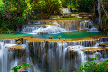 A gorgeous waterfall captured in long exposure, Huay Mae Khamin Waterfall, national park, Thailand.