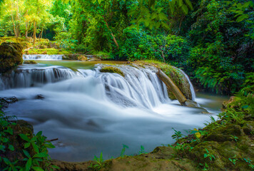 A gorgeous waterfall captured in long exposure, Huay Mae Khamin Waterfall, national park, Thailand.