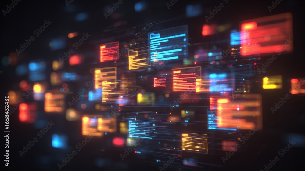 Poster abstract network grid with files and folders, futuristic software interface, digital document manage