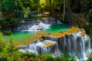 A gorgeous waterfall captured in long exposure, Huay Mae Khamin Waterfall, national park, Thailand.