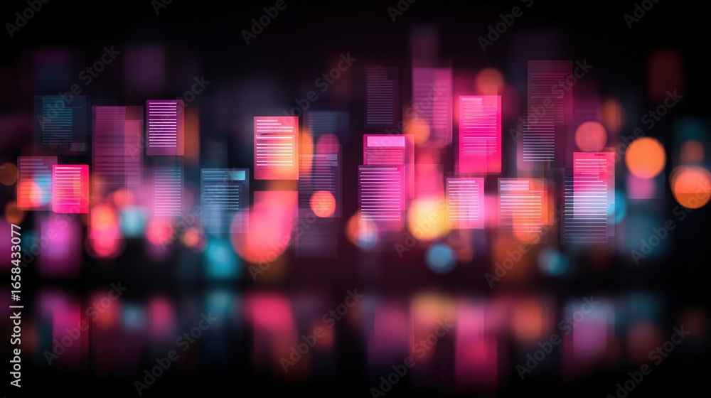 Poster abstract network grid with files and folders, futuristic software interface, digital document manage