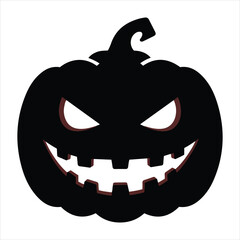 A black silhouette of a classic Jack O Lantern with a menacing grin and glowing white eyes, perfect for Halloween decorations.