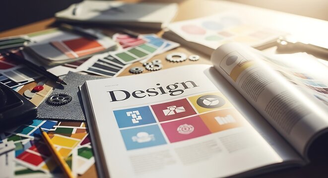 Creative workspace showcasing design tools and inspiration materials for artists and designers - Powered by Adobe