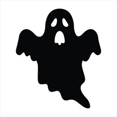 A simple black silhouette of a ghost with large, empty eye sockets and a gaping mouth, appearing to float.
