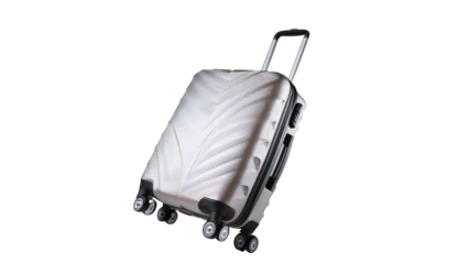 Silver rolling suitcase on transparent background