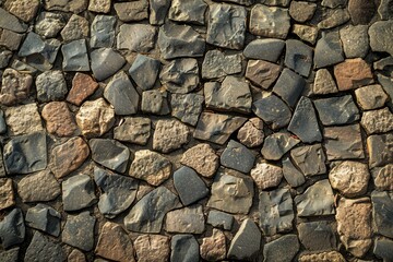 Fototapeta premium Photo of European cobble stone paving surface. Background texture for backdrops or mapping