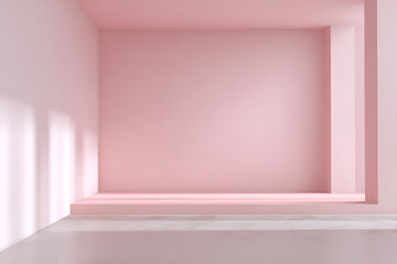 Minimal pastel pink interior room with soft natural light and marble floor design