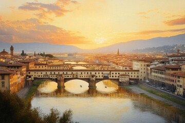 Obraz premium Evening over the Florence. Arno river and famous Ponte Vecchio e
