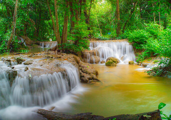 A gorgeous waterfall captured in long exposure, Kroeng Krawia Waterfall Waterfall, national park, Thailand.