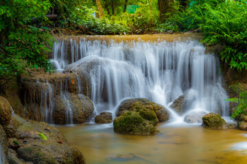 A gorgeous waterfall captured in long exposure, Kroeng Krawia Waterfall Waterfall, national park, Thailand.