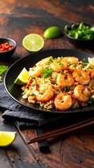 Shrimp stir-fry over noodles