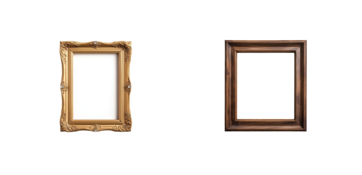 Two decorative frames showcasing elegant design in gold and dark brown tones