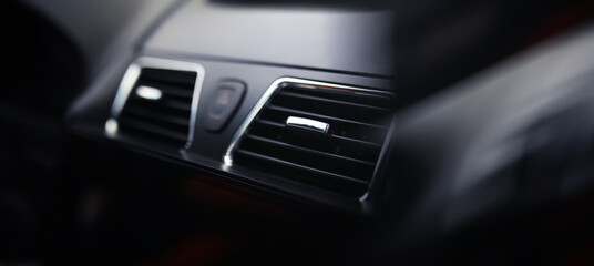 Naklejka premium The process of choosing climate control in the car. Various controls in auto switches. Modern car interior