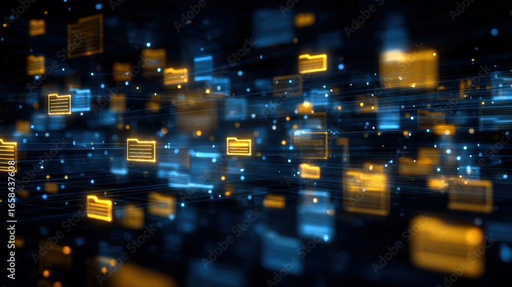 Aufkleber abstract network grid with files and folders, futuristic software interface, digital document manage