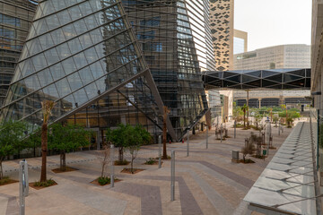 Futuristic Atrium and Glass Facade in King Abdullah Financial District, Riyadh.