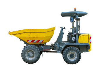 Yellow mini dumper isolated against white background