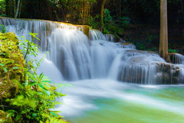 A gorgeous waterfall captured in long exposure, Huay Mae Khamin Waterfall, national park, Thailand.