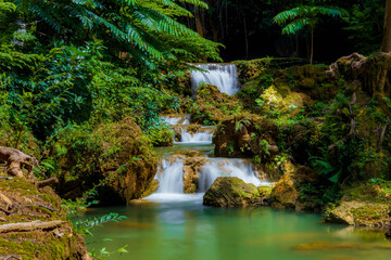 A gorgeous waterfall captured in long exposure, Huay Mae Khamin Waterfall, national park, Thailand.