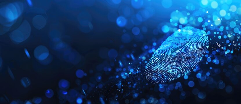F/embed digital fingerprint, biometric security technology background vector banner with blue color theme and black background