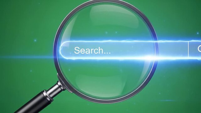 Magnifying Glass Focused on a Glowing Search Bar