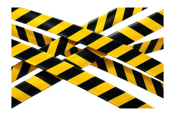 3D caution tapes crossing in an overlapping pattern.