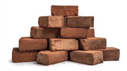 Obraz premium Pile of red bricks on white background. AI generated