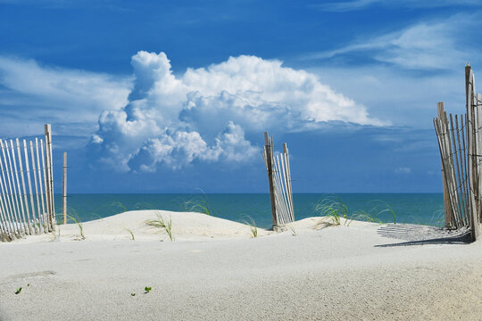 Beach sand dunes and sky in summer - Topsail Island NC OBX