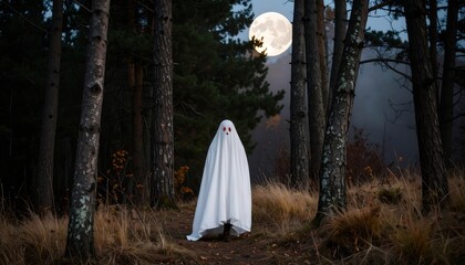Ghost in the woods at night