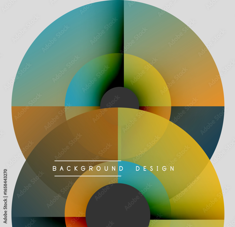 Poster abstract circles overlap, creating vibrant color gradients. modern design features warm, cool hues, 