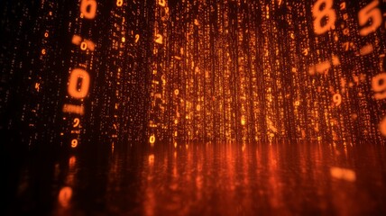 Glowing numeric matrix in amber tones. AI generated