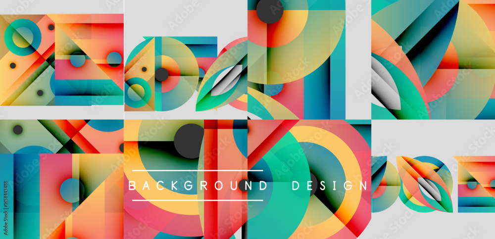 Poster abstract colorful patterns, geometric shapes, vibrant design elements. modern composition with overl